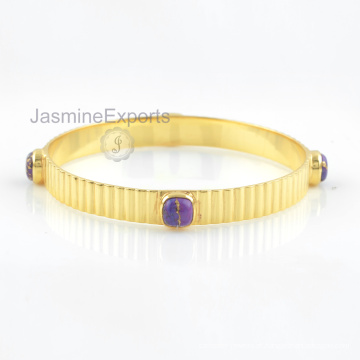 925 Prata Bangles, 18k Gold Copper Purple Turquoise Gemstone Bangle Jóias para Mulheres